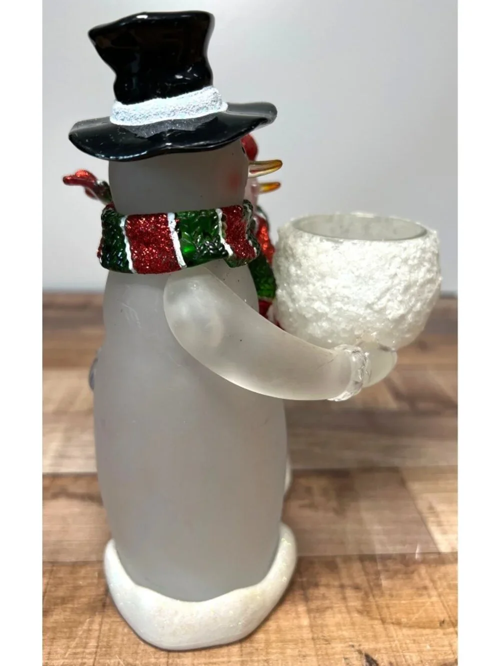 Christmas Snowman Couple Frosted Glass Candle Holder Festive Home Decor